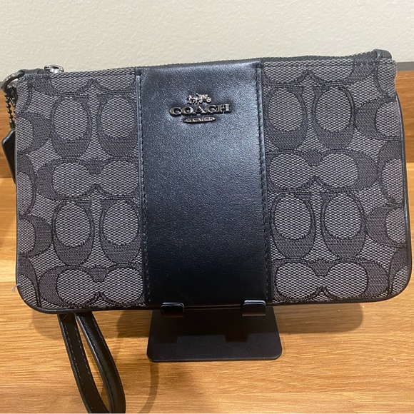 Coach Black and Gray Signature Wristlet - Picture 1 of 7